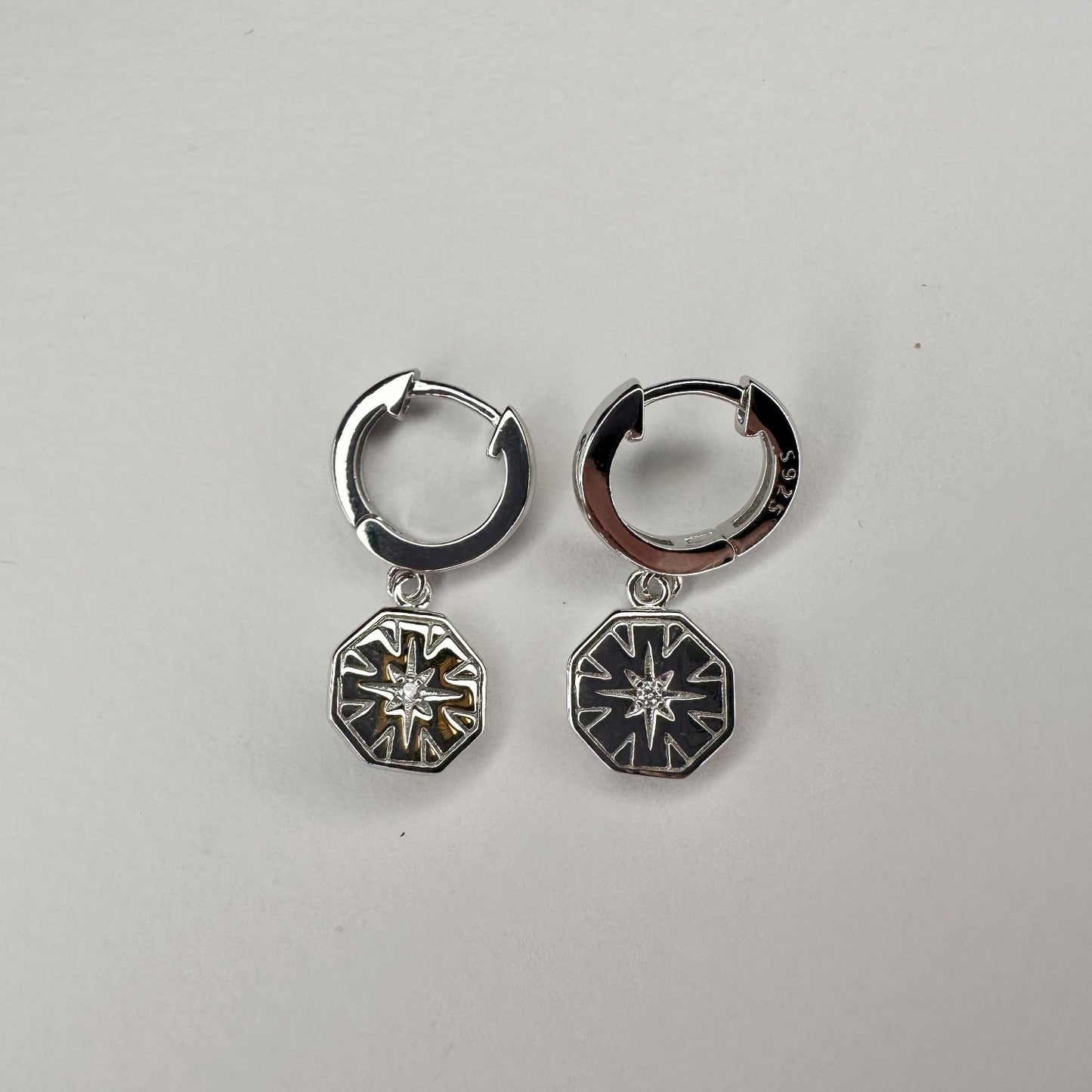 Hexagon charm huggie earrings