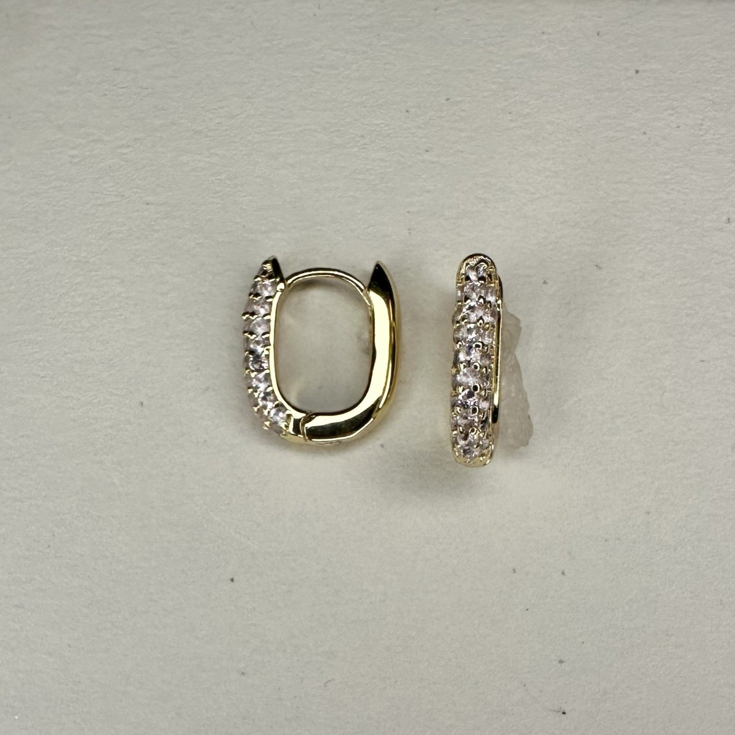 Aurae Oval Pave Gemstone Gold Huggie Earrings